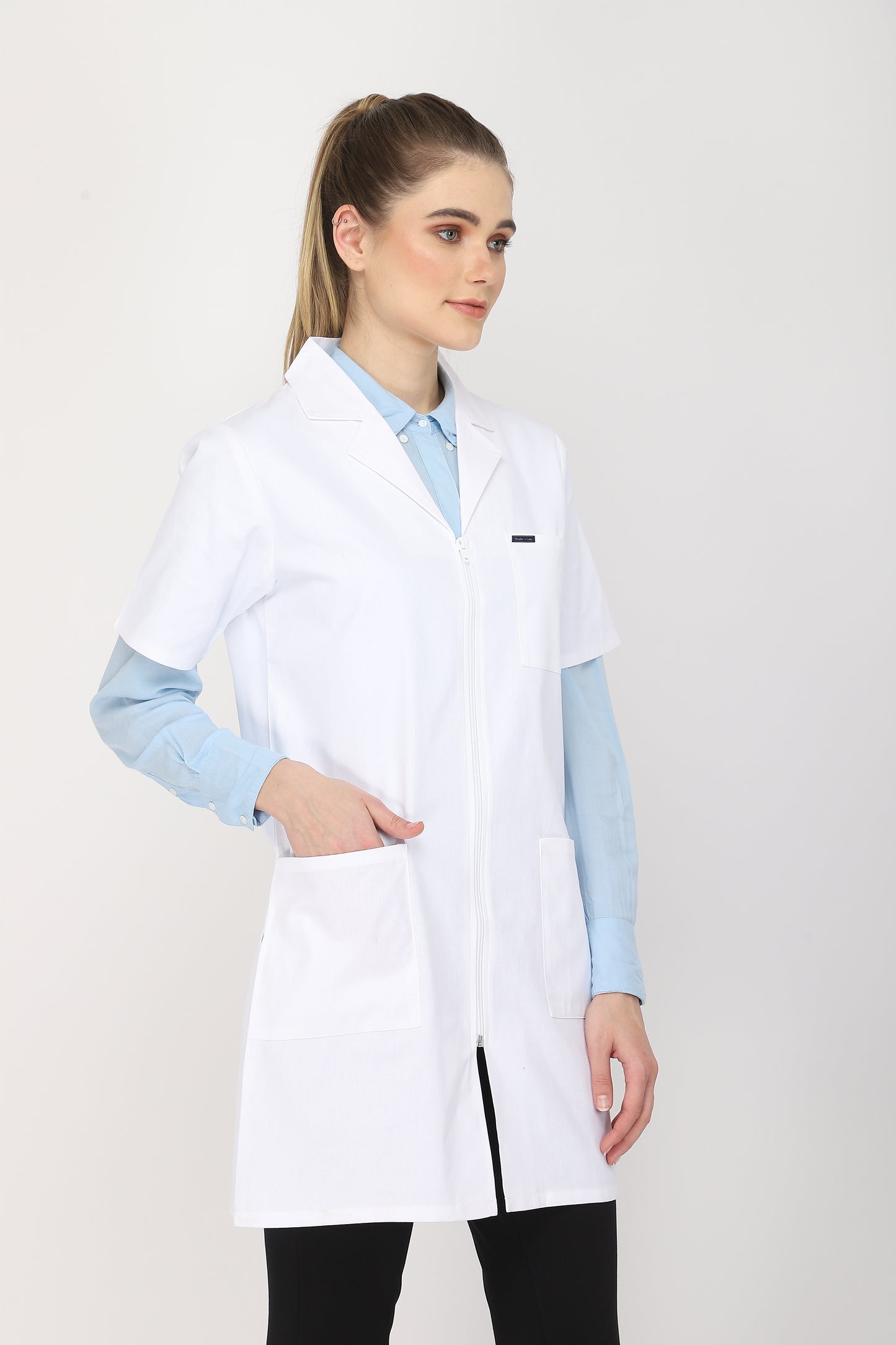 Women's Lab Coat Apron (Zipper Closure) Half Sleeve - Length 35"