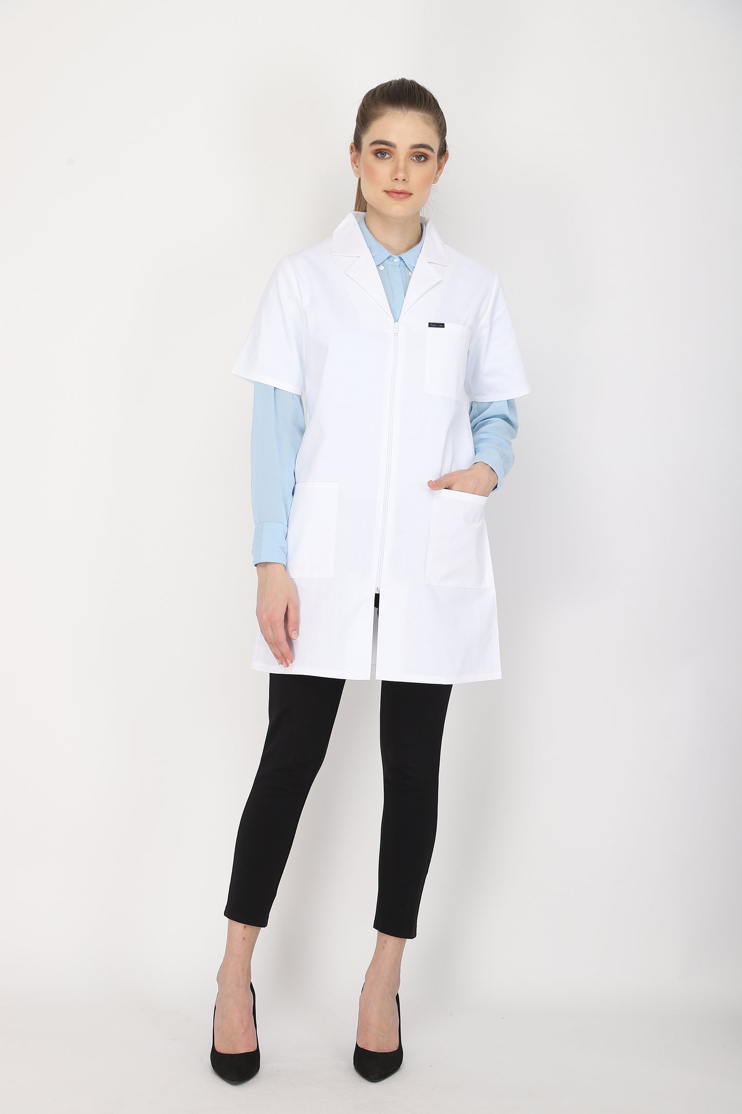 Women's Lab Coat Apron (Zipper Closure) Half Sleeve - Length 35"