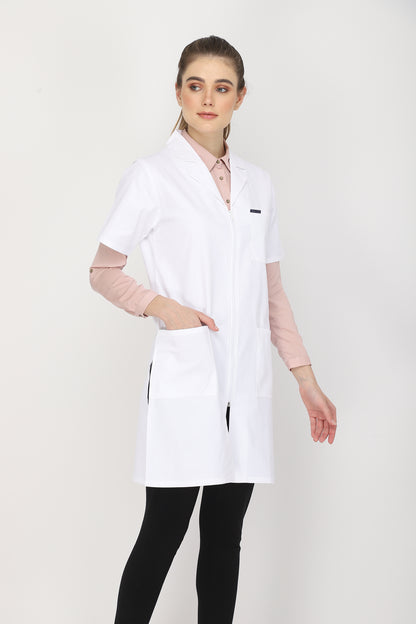 Women's Lab Coat Apron (Zipper Closure) Half Sleeve - Length 37"