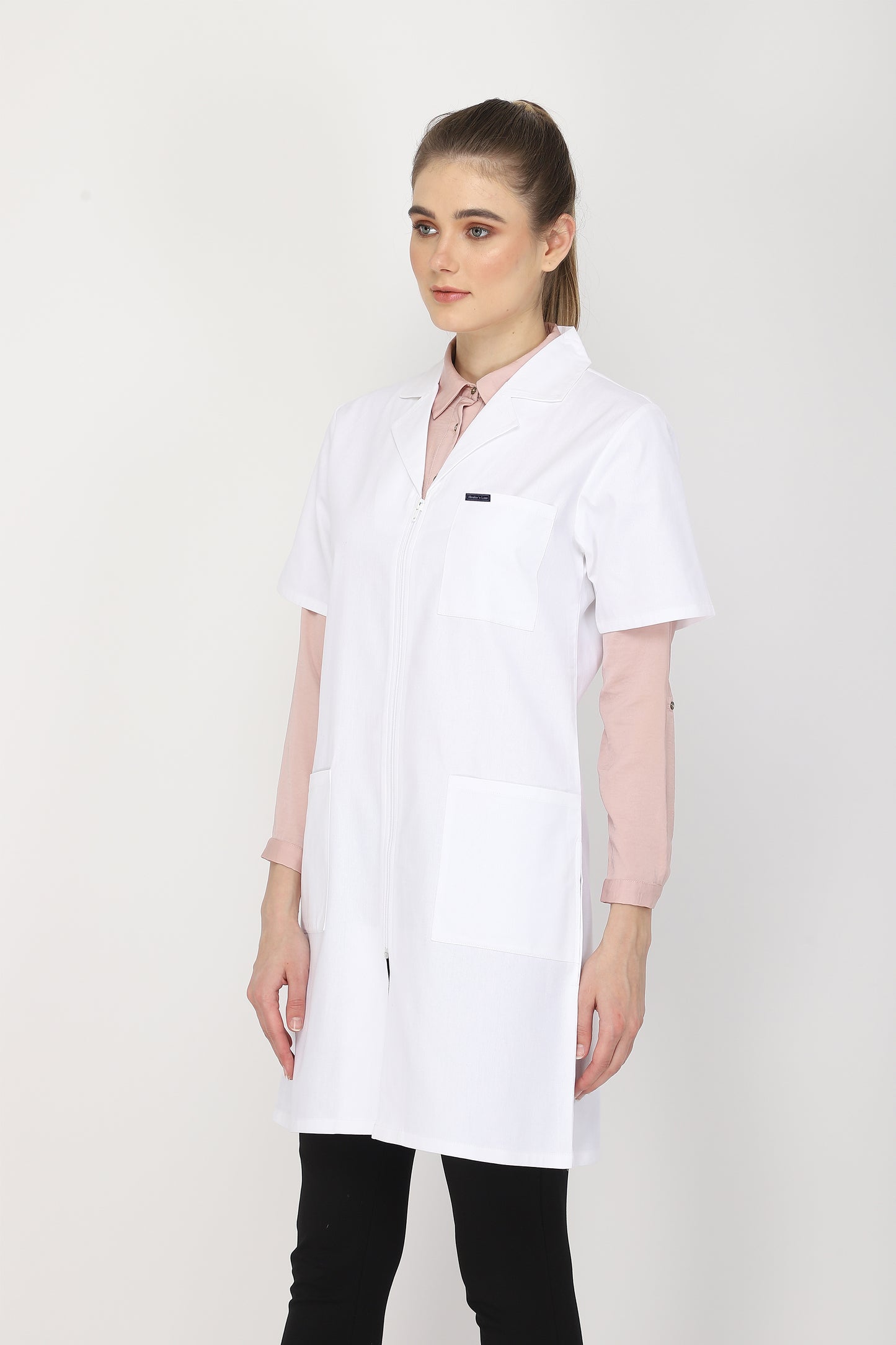 Women's Lab Coat Apron (Zipper Closure) Half Sleeve - Length 37"