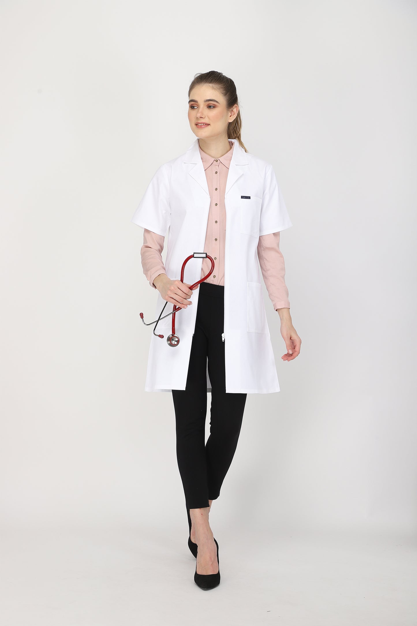 Women's Lab Coat Apron (Zipper Closure) Half Sleeve - Length 37"
