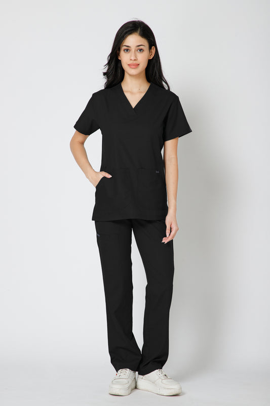 Classic Women’s V-Neck Scrub Suit (Black)