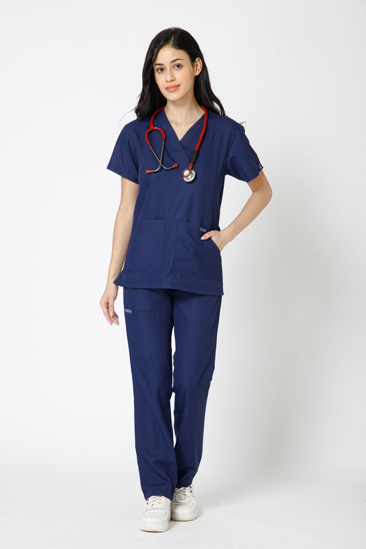 Classic Women’s V-Neck Scrub Suit (Navy)