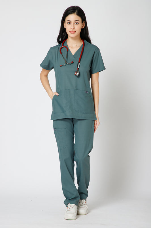 Classic Women’s V-Neck Scrub Suit (Medium Olive)
