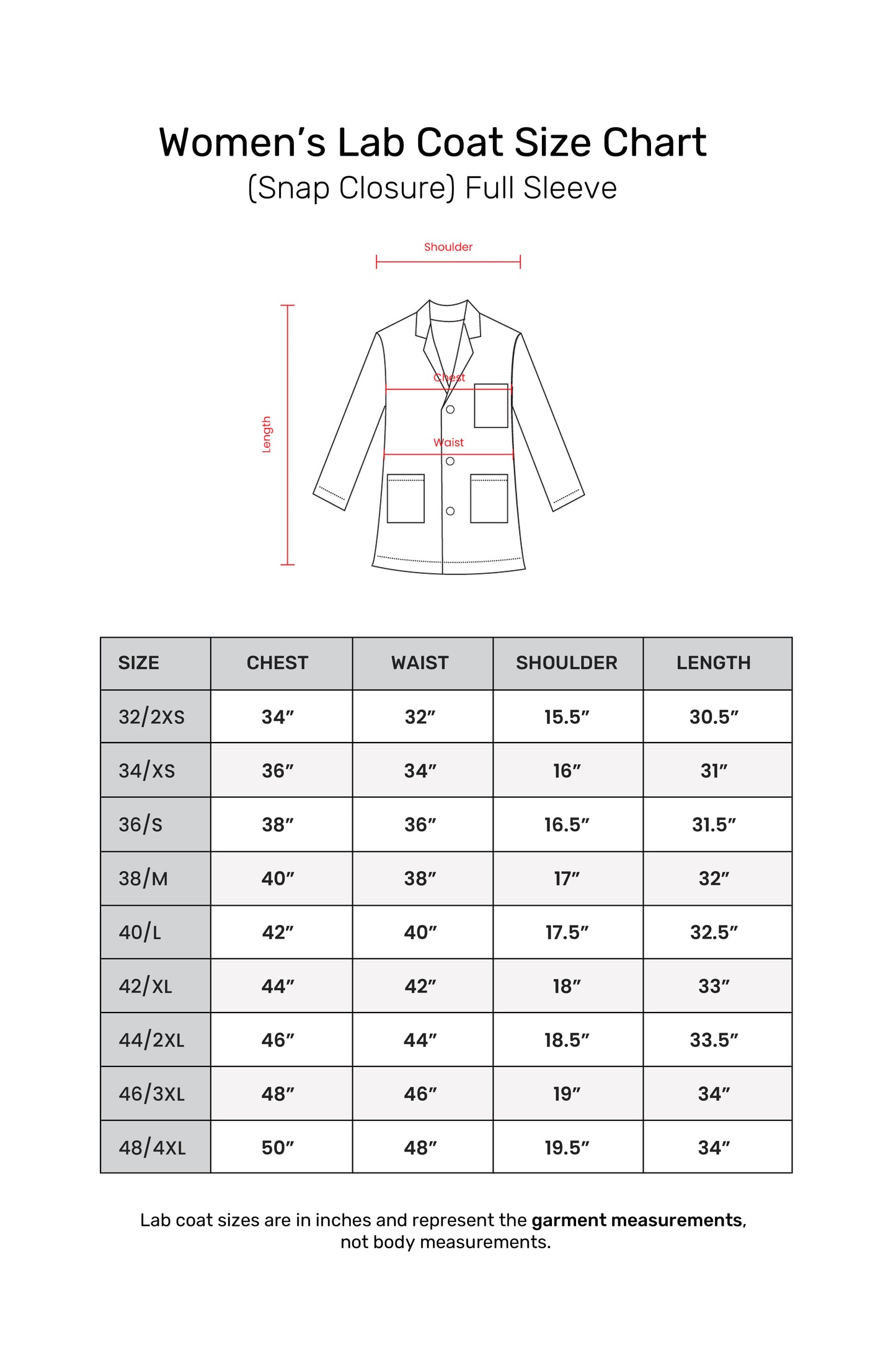 Women's Lab Coat Apron (Snap Closure) Full Sleeve - Length 32"