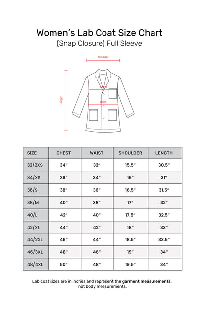 Women's Lab Coat Apron (Snap Closure) Full Sleeve - Length 32"