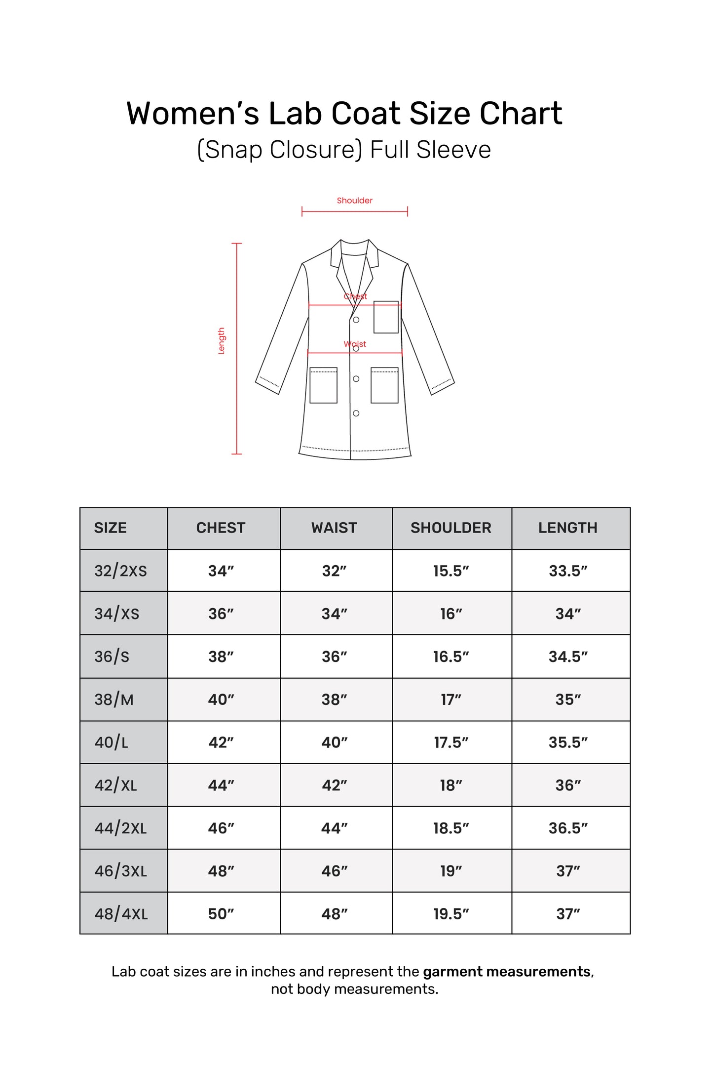 Women's Lab Coat Apron (Snap Closure) Full Sleeve - Length 35"