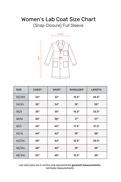 Women's Lab Coat Apron (Snap Closure) Full Sleeve - Length 37"