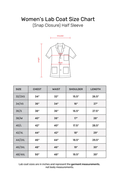 Women's Lab Coat Apron (Snap Closure) Half Sleeve - Length 28"