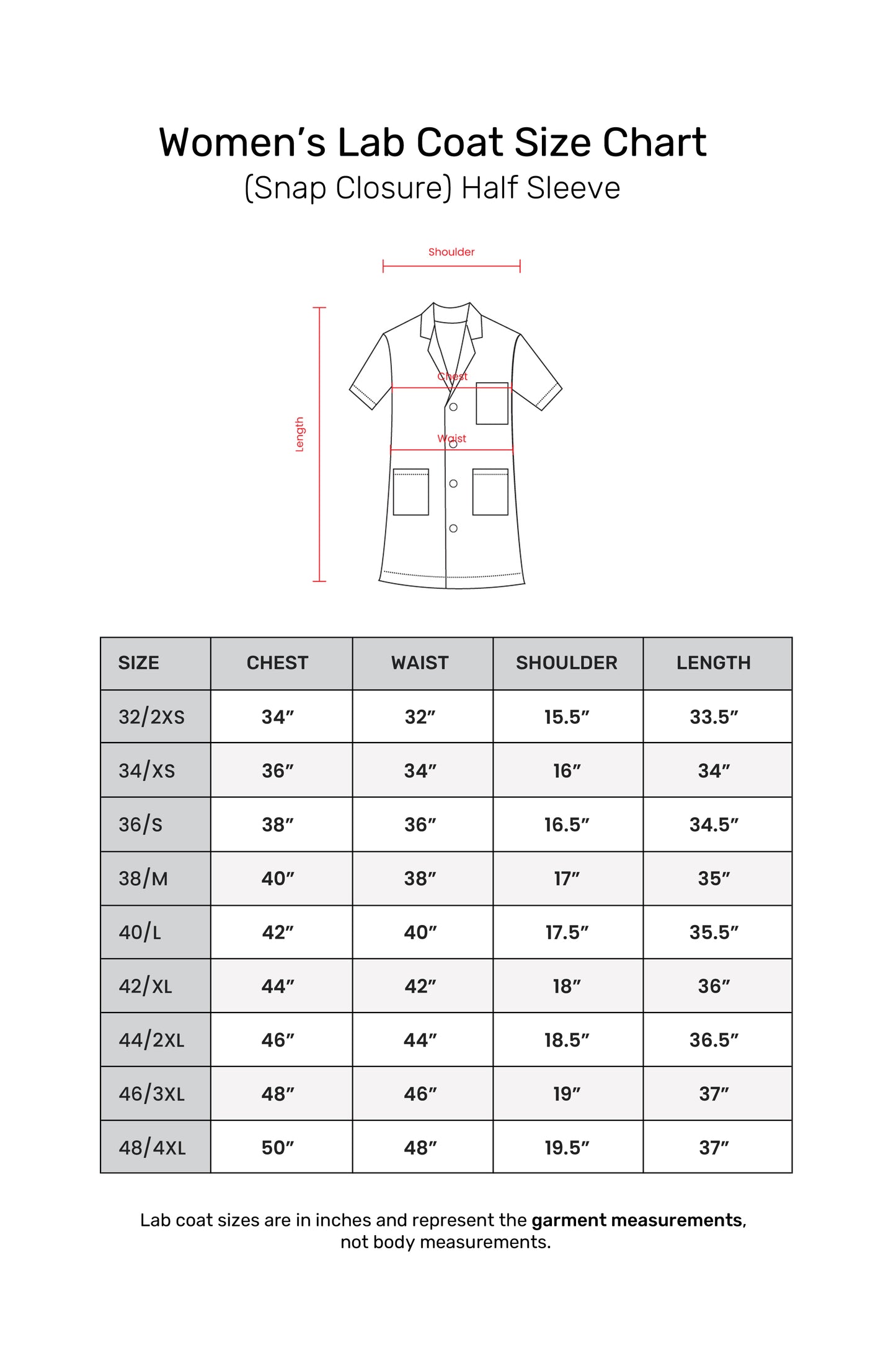 Women's Lab Coat Apron (Snap Closure) Half Sleeve - Length 35"