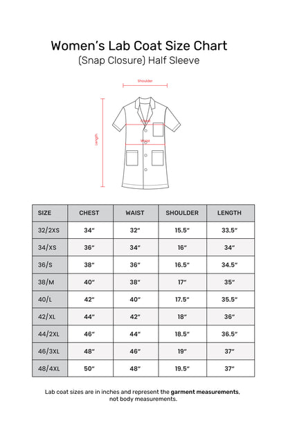 Women's Lab Coat Apron (Snap Closure) Half Sleeve - Length 35"