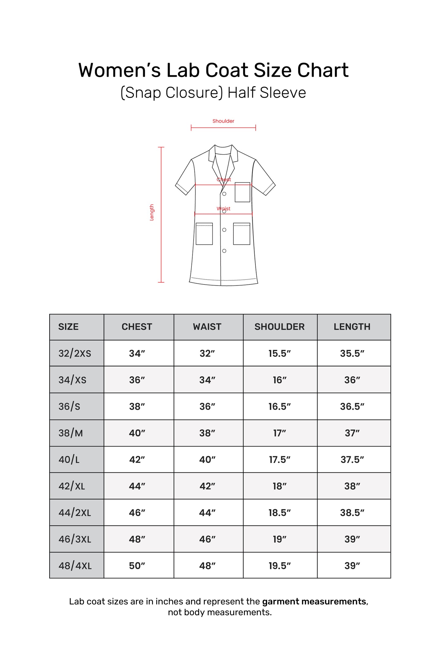 Women's Lab Coat Apron (Snap Closure) Half Sleeve - Length 37"