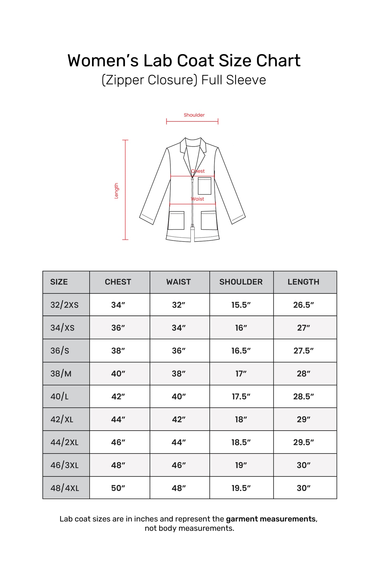 Women's Lab Coat Apron (Zipper Closure) Full Sleeve - Length 28"