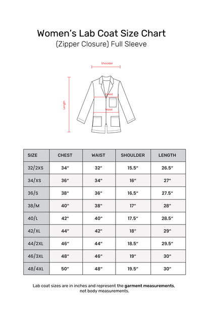Women's Lab Coat Apron (Zipper Closure) Full Sleeve - Length 28"