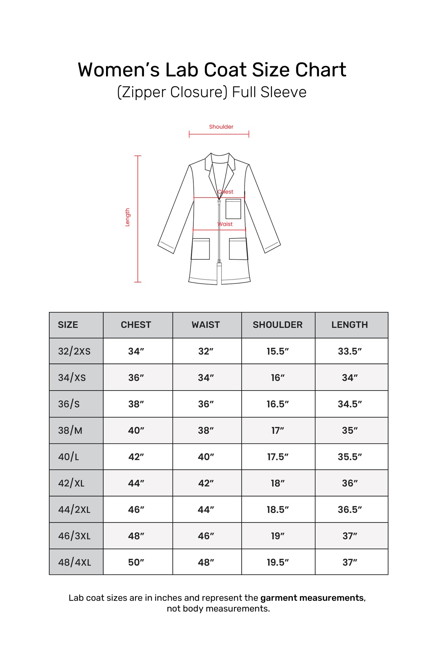 Women's Lab Coat Apron (Zipper Closure) Full Sleeve - Length 35"