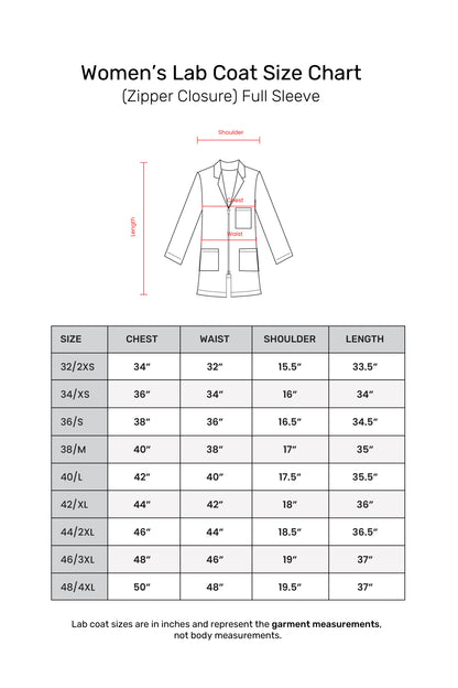 Women's Lab Coat Apron (Zipper Closure) Full Sleeve - Length 35"