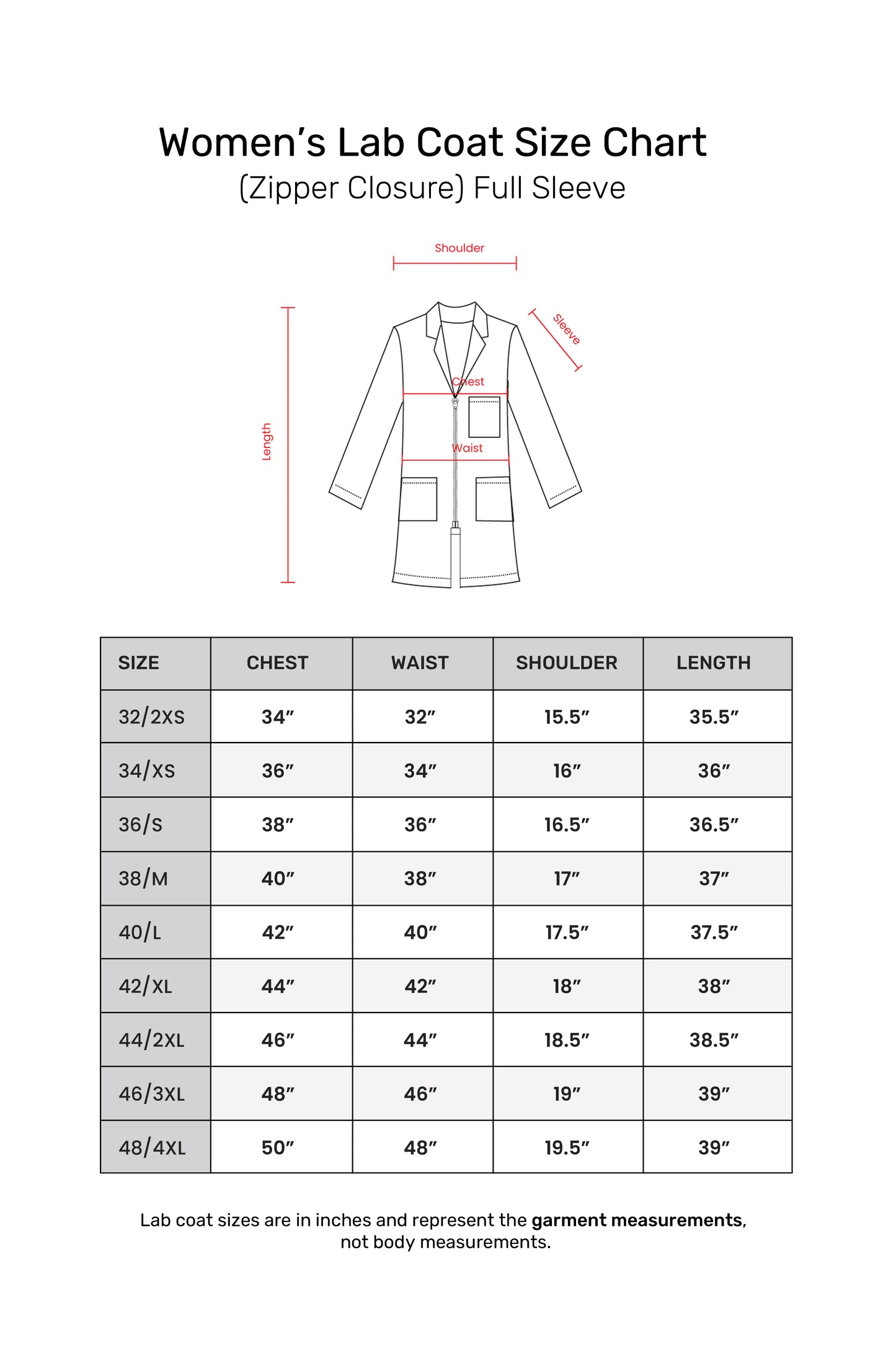 Women's Lab Coat Apron (Zipper Closure) Full Sleeve - Length 37"