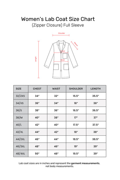 Women's Lab Coat Apron (Zipper Closure) Full Sleeve - Length 37"