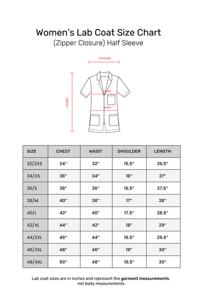 Women's Lab Coat Apron (Zipper Closure) Half Sleeve - Length 28"
