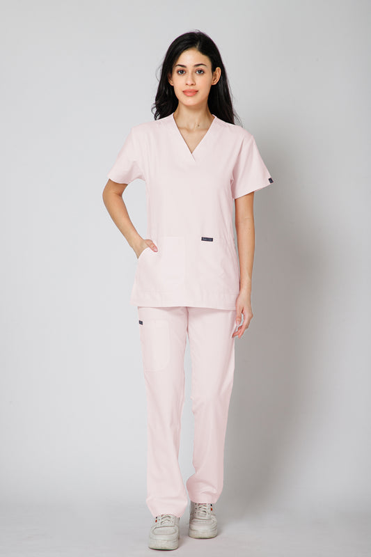 Classic Women’s V-Neck Scrub Suit (Baby Pink)