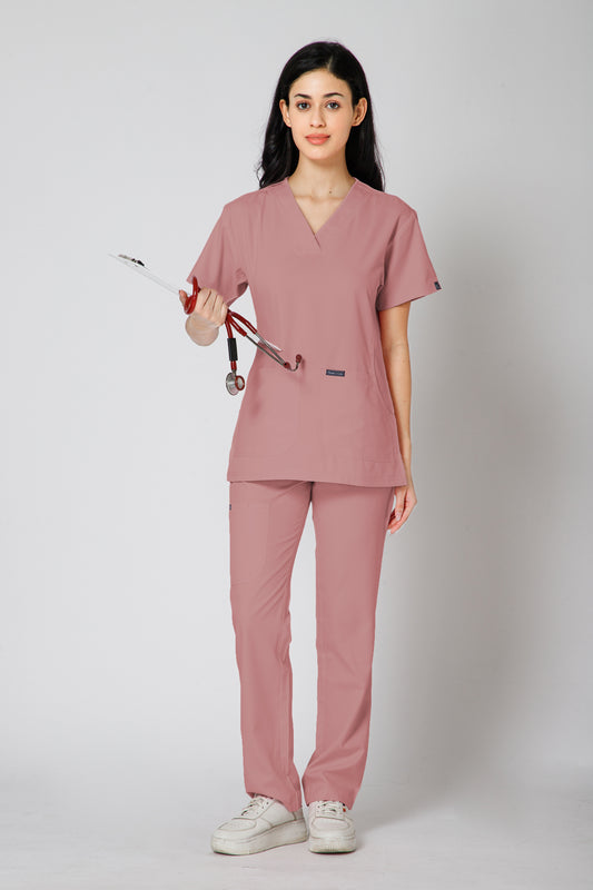 Classic Women’s V-Neck Scrub Suit (Dark Peach)