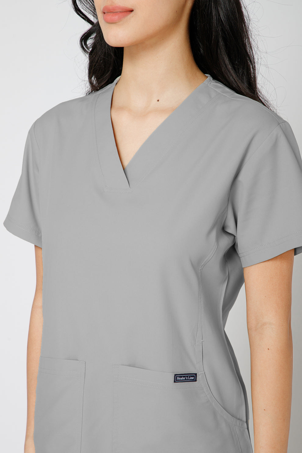 Classic Women’s V-Neck Scrub Suit (Light Grey) LFP Fabric – Healer's Line