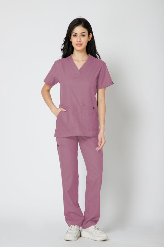 Classic Women’s V-Neck Scrub Suit (Mauve)
