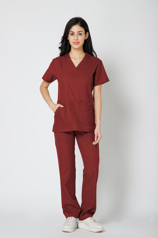 Classic Women’s V-Neck Scrub Suit (Red)